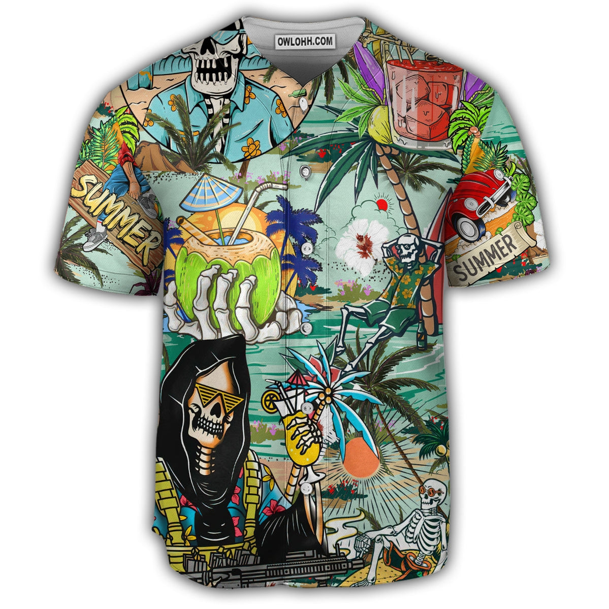 Skull Chill Out Summer Beach - Baseball Jersey - Chic Loom
