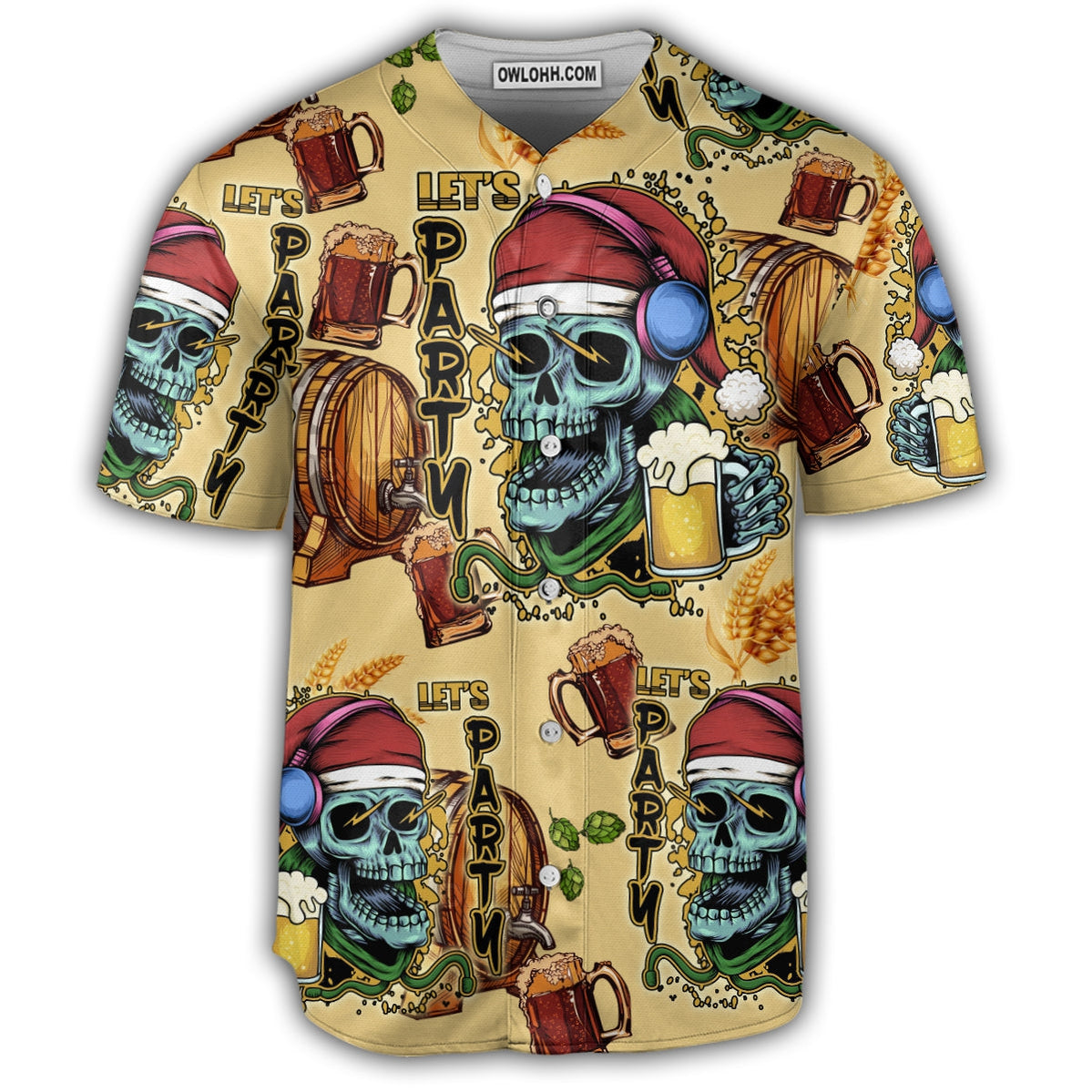 Skull Merry Xmas Let's Party - Baseball Jersey - Chic Loom
