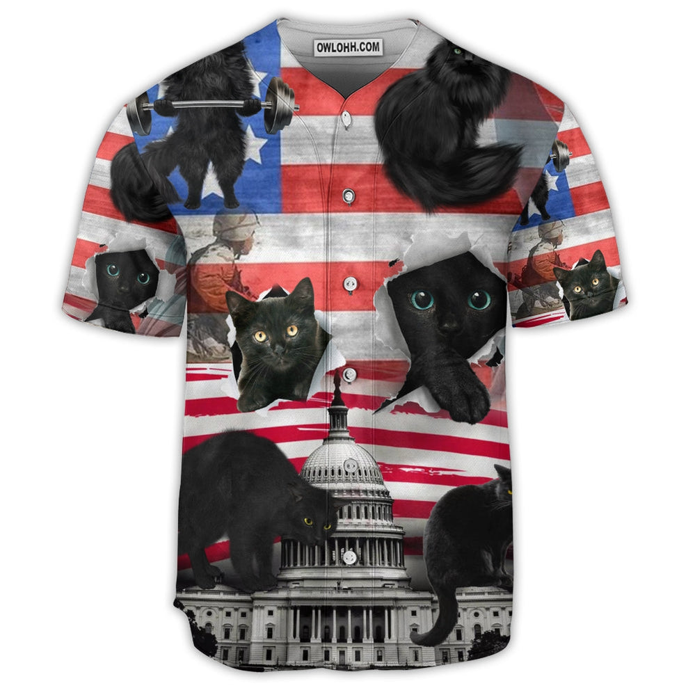Black Cat Independence Day America - Baseball Jersey  - Chic Loom
