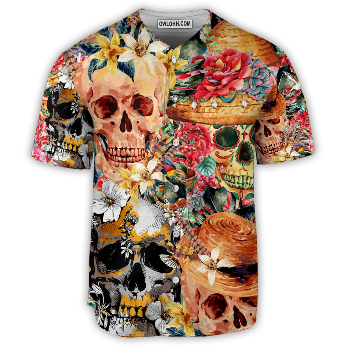 Skull Beautiful And Flowers - Baseball Jersey - Chic Loom