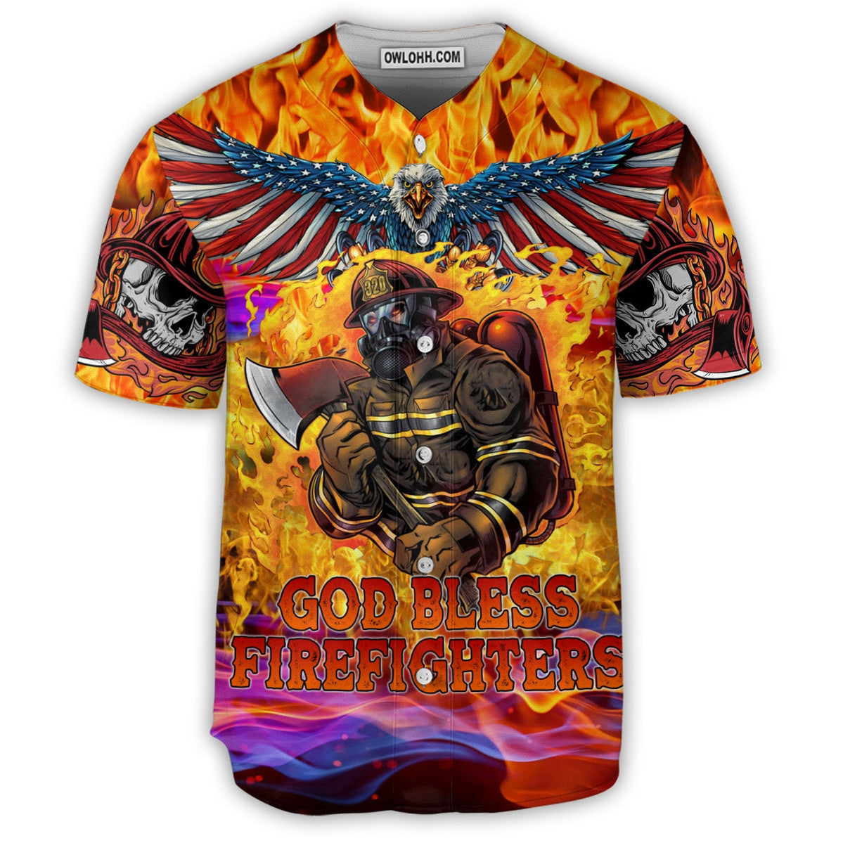 Firefighter God Bless Firefighter Skull - Baseball Jersey - Chic Loom