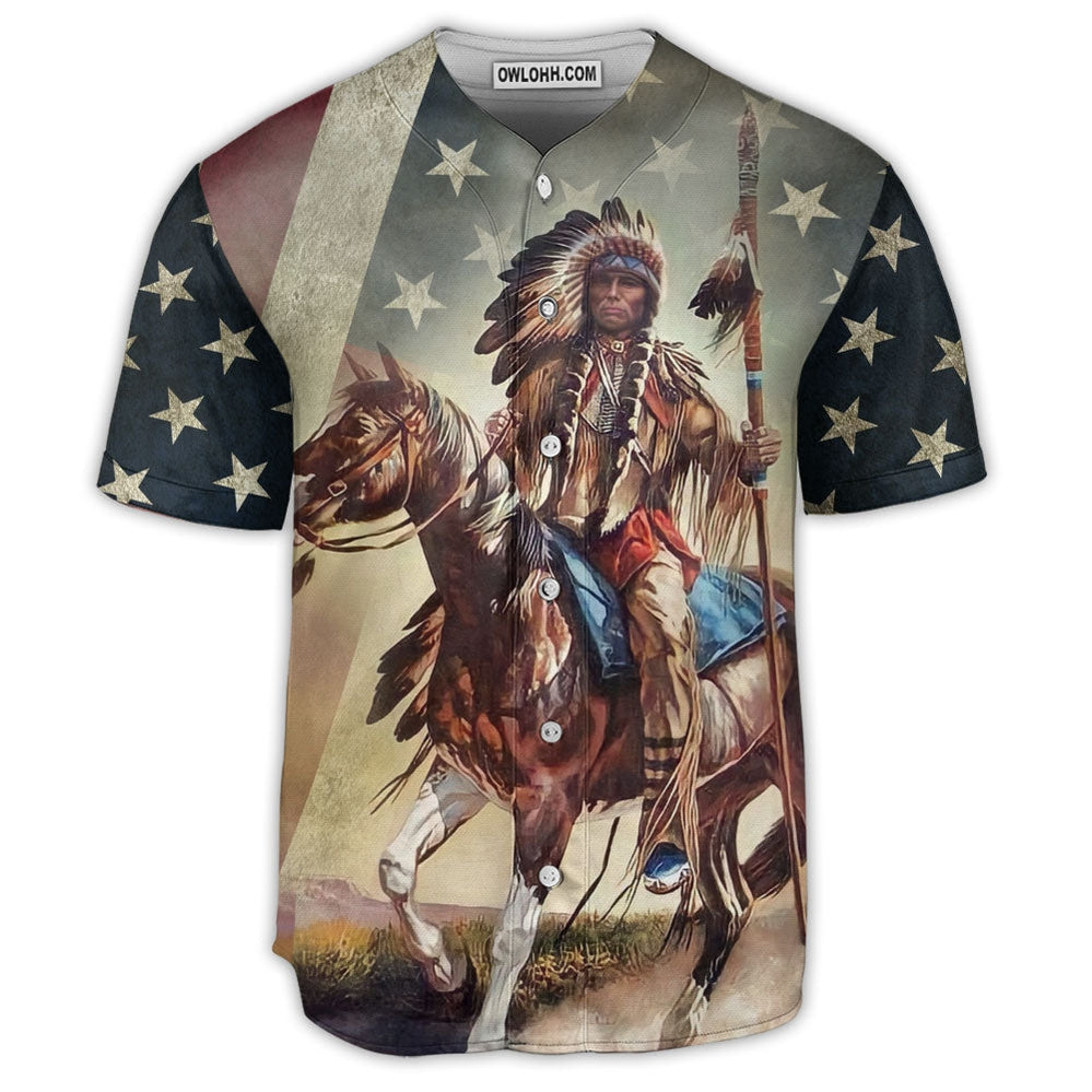 Horse USA Flag Native - Baseball Jersey  - Chic Loom