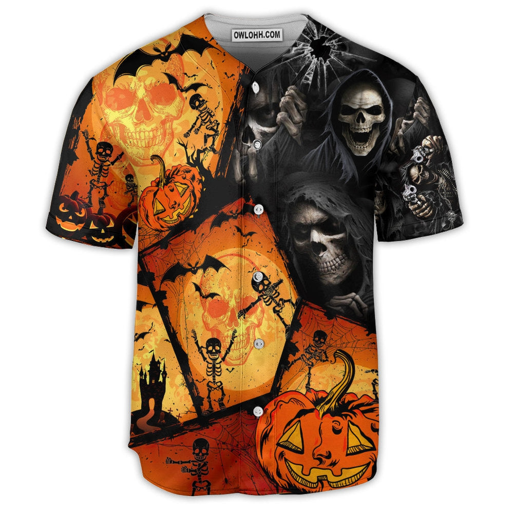 Skull Pumpkin Scary Halloween - Baseball Jersey  - Chic Loom