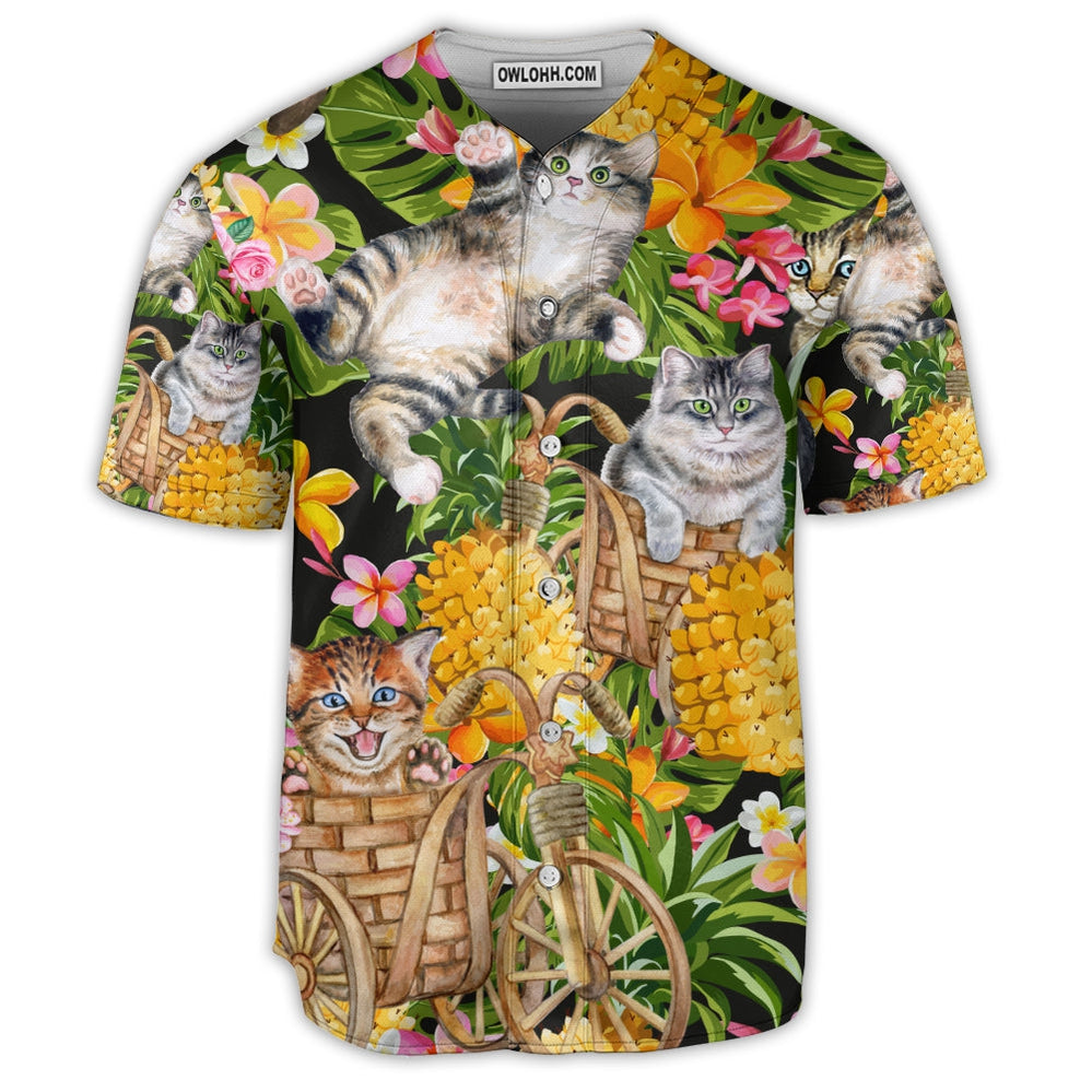 Cat So Funny In The Pineapple Tropical - Baseball Jersey  - Chic Loom