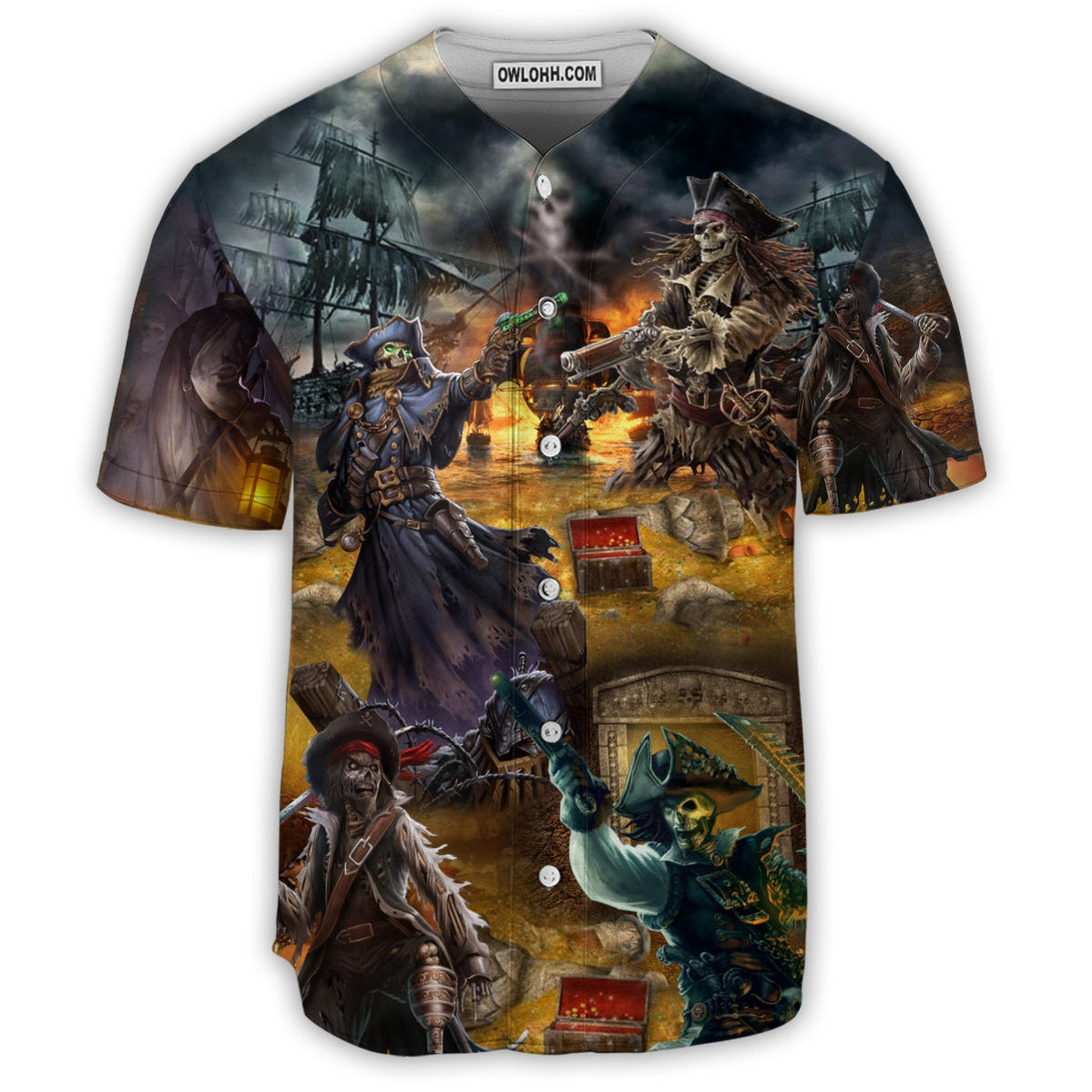 Pirate Skull Treasure - Baseball Jersey - Chic Loom