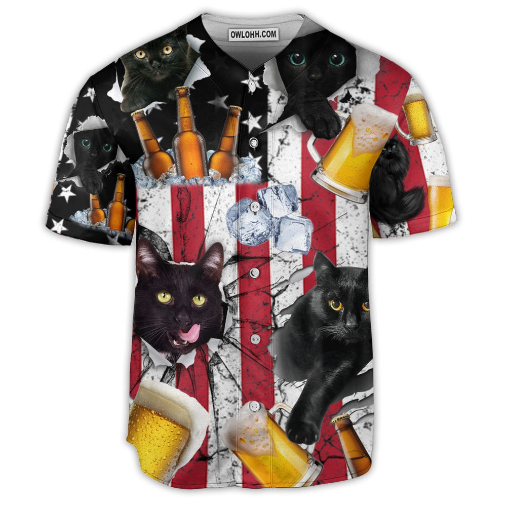 Beer And Black Cat American Flag Vintage - Baseball Jersey  - Chic Loom