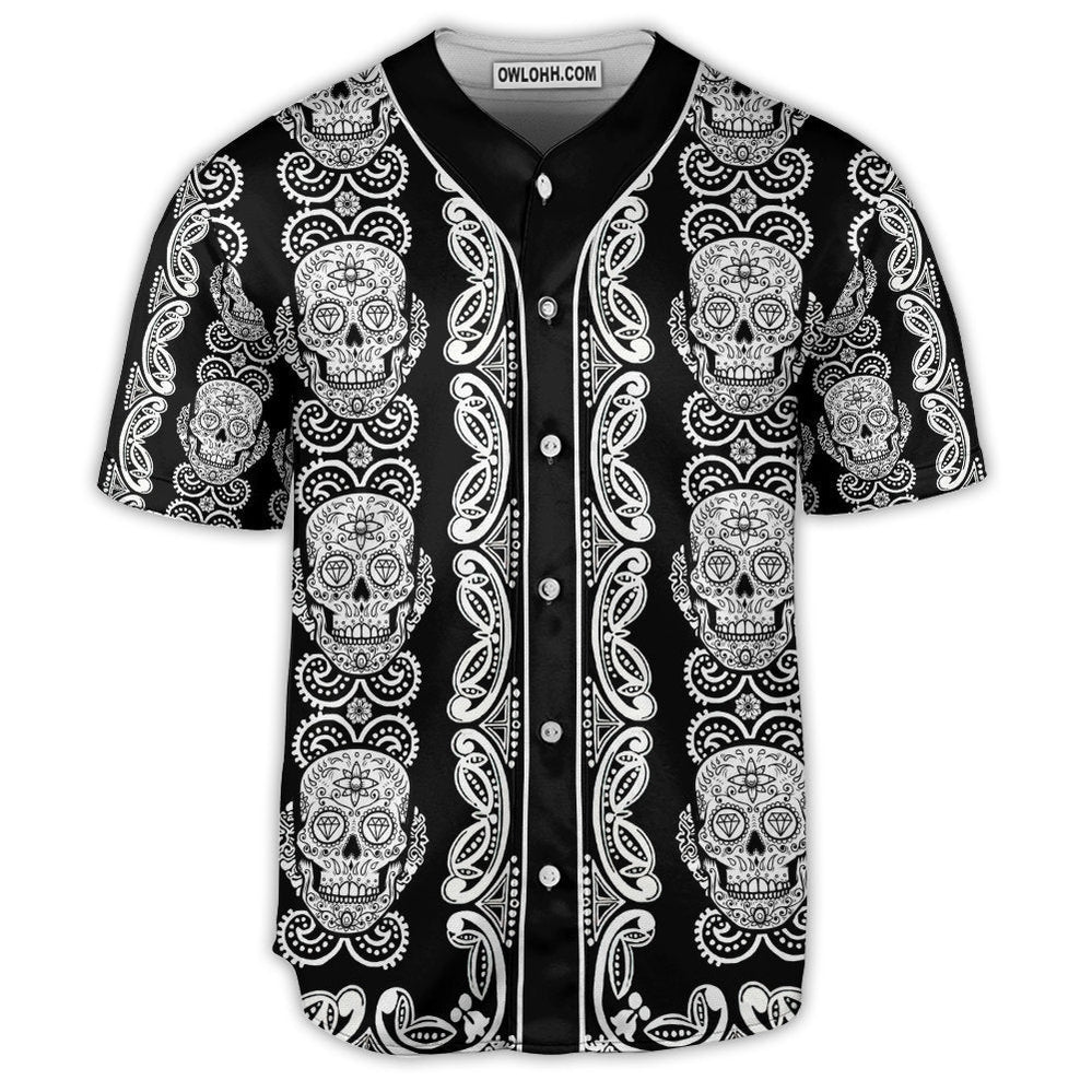 Skull Diamond Pattern Black And White  - Baseball Jersey  - Chic Loom