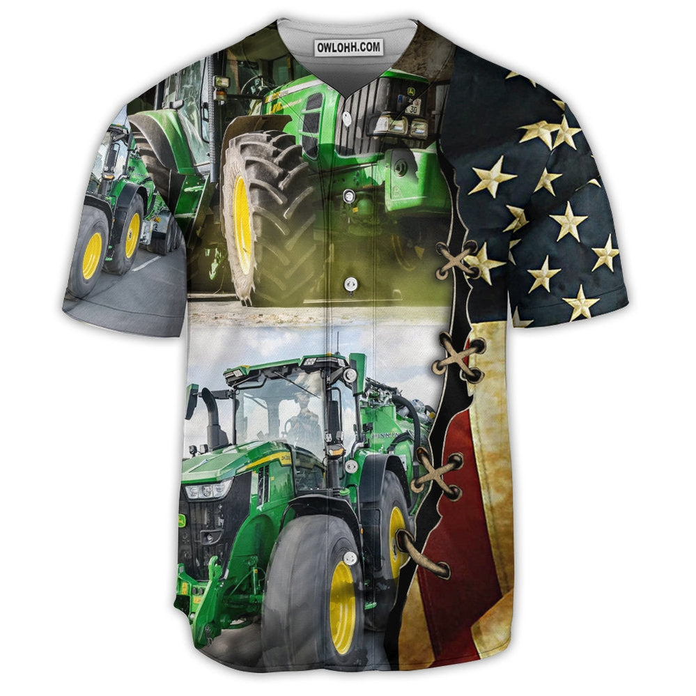 Tractor Independence Day Green Tractor US Flag - Baseball Jersey  - Chic Loom