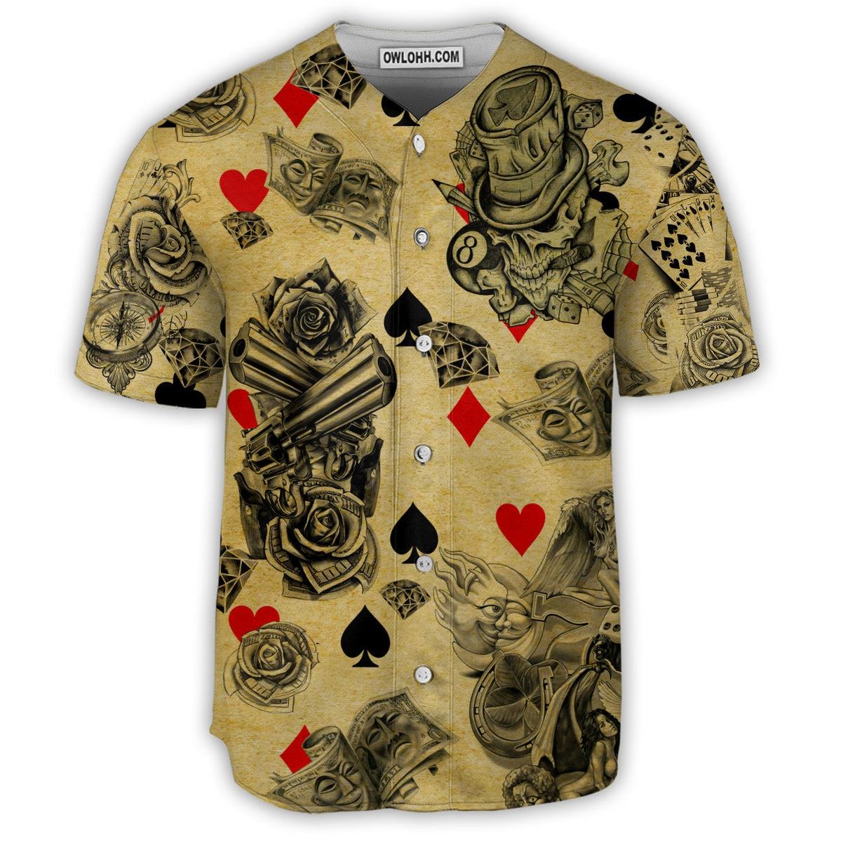 Skull Gambling Flowers Skull - Baseball Jersey - Chic Loom