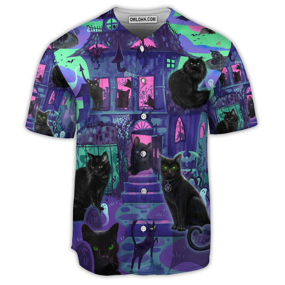 Black Cat In A Haunted House - Baseball Jersey  - Chic Loom