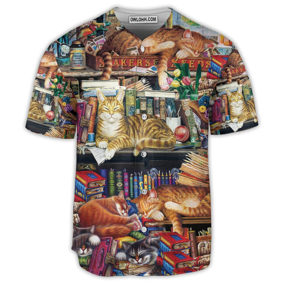 Book Happiness Is A Good Book And A Cat Sleeping - Baseball Jersey  - Chic Loom