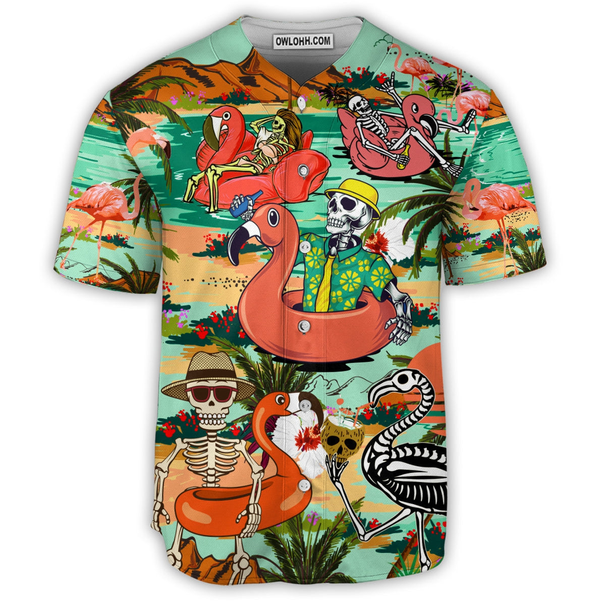 Skull Flamingo Skull In Hawaii - Baseball Jersey - Chic Loom