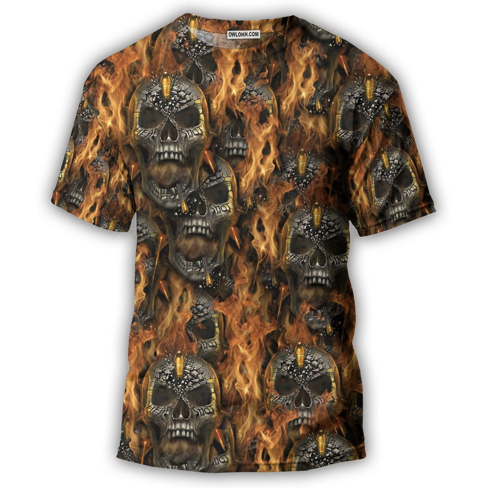 Skull Bullet Head Shot Fire - 3D T-shirt - Chic Loom