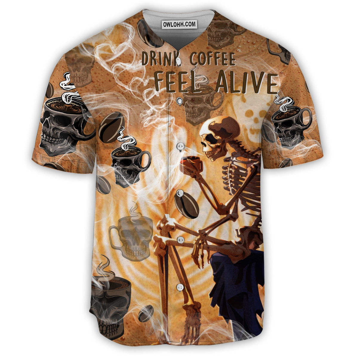 Skull Drink Coffee Feel Alive - Baseball Jersey - Chic Loom