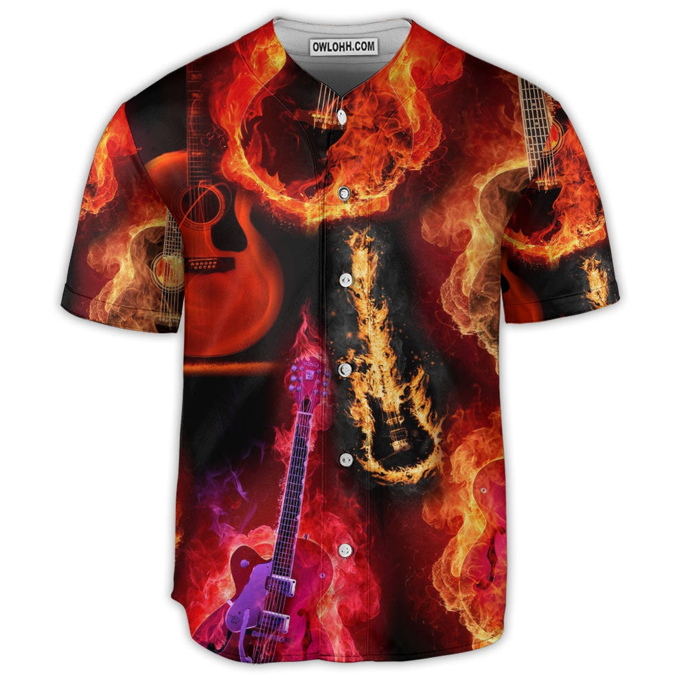 Guitar Fire Red Flame Music Lover - Baseball Jersey  - Chic Loom