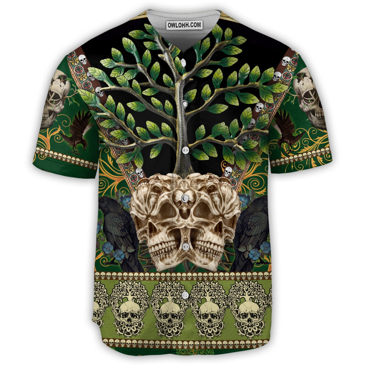 Skull Trees Style Love Green - Baseball Jersey - Chic Loom