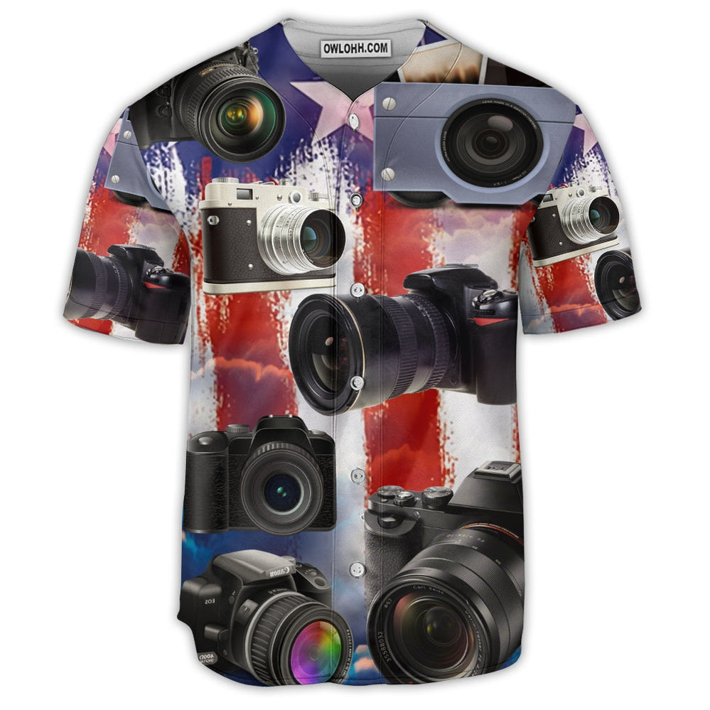Camera Independence Day Love Photography - Baseball Jersey  - Chic Loom