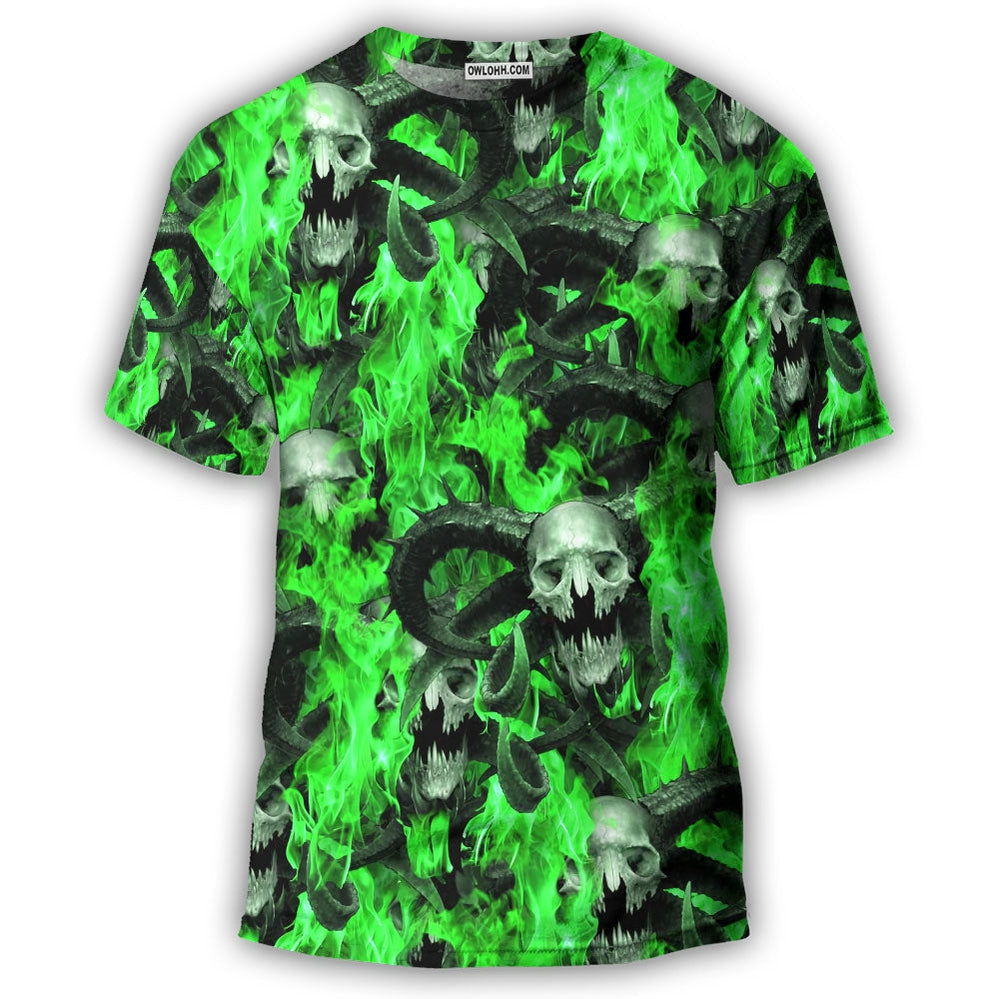 Skull Green Flame Burn - 3D T-shirt - Chic Loom