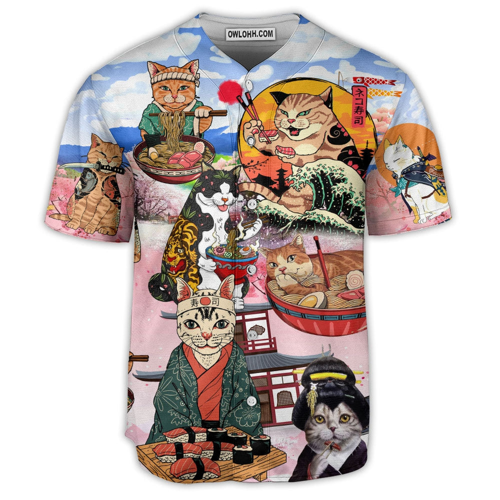 Cat Samurai With Ramen Lovely - Baseball Jersey