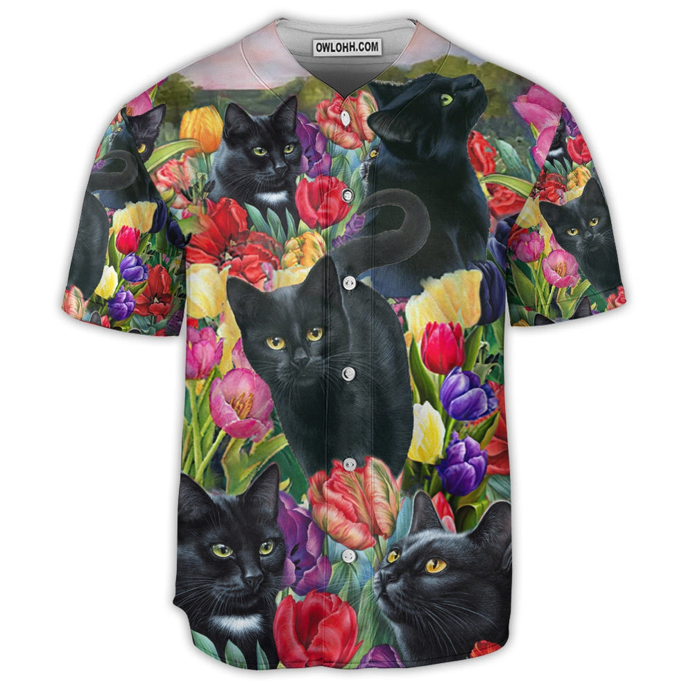 Black Cat Love Flowers Colorfull - Baseball Jersey  - Chic Loom