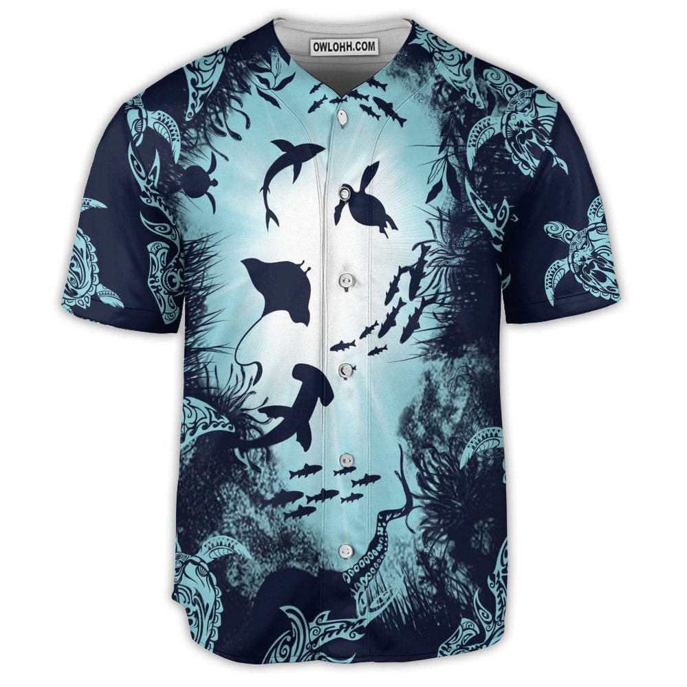 Turtle Aquarium Life Deep Blue Sea - Baseball Jersey  - Chic Loom