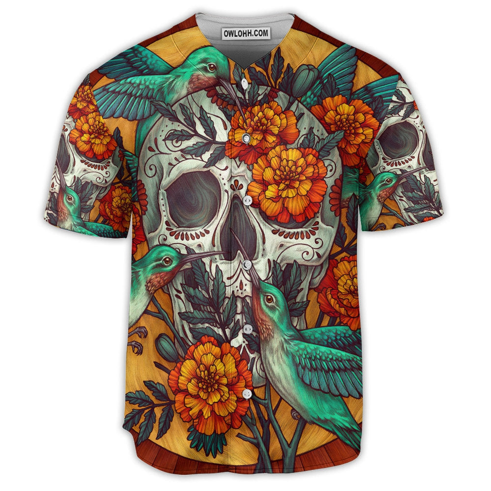 Skull Floral Skull Hummingbird - Baseball Jersey  - Chic Loom