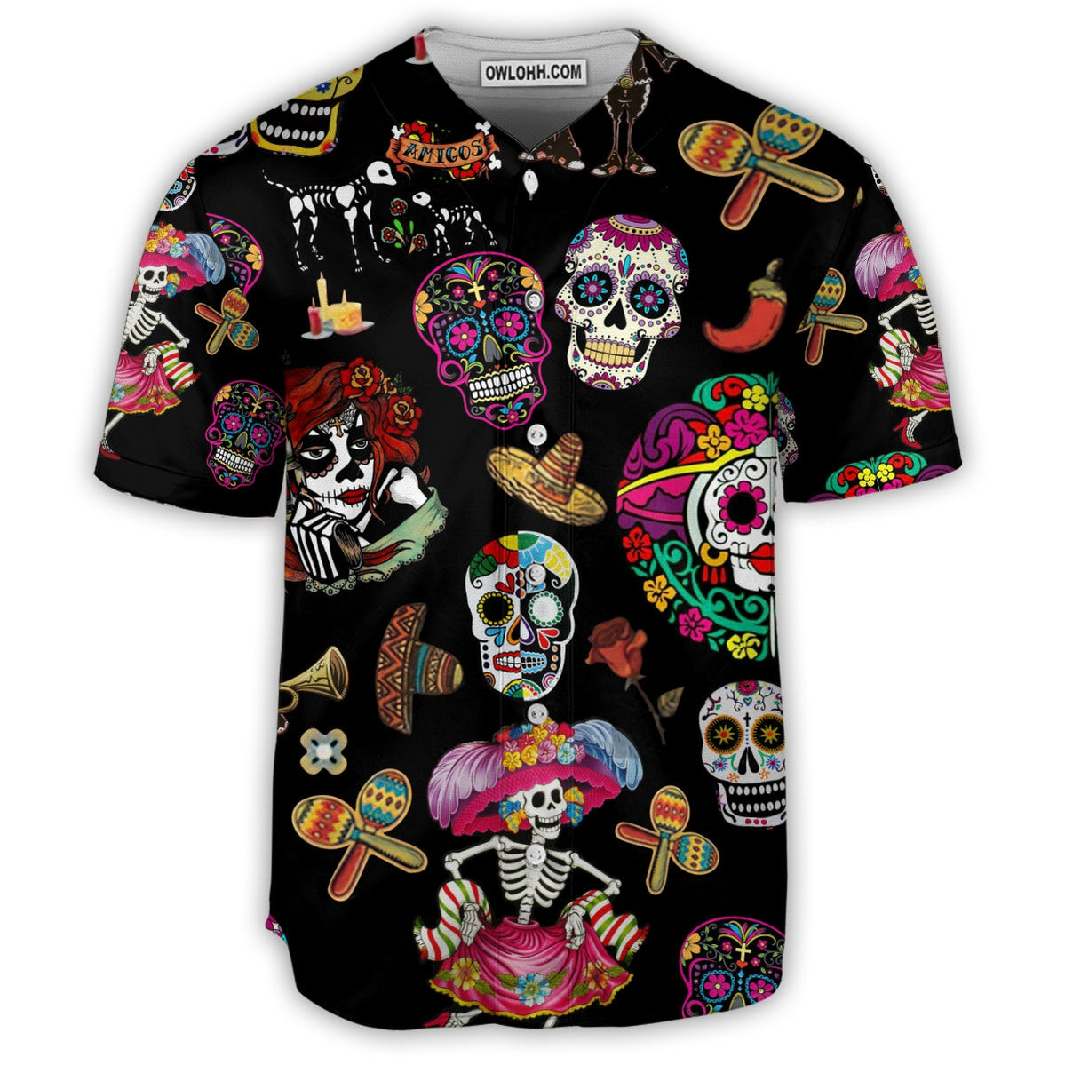 Sugar Skull Sugar Calavera Guns - Baseball Jersey - Chic Loom