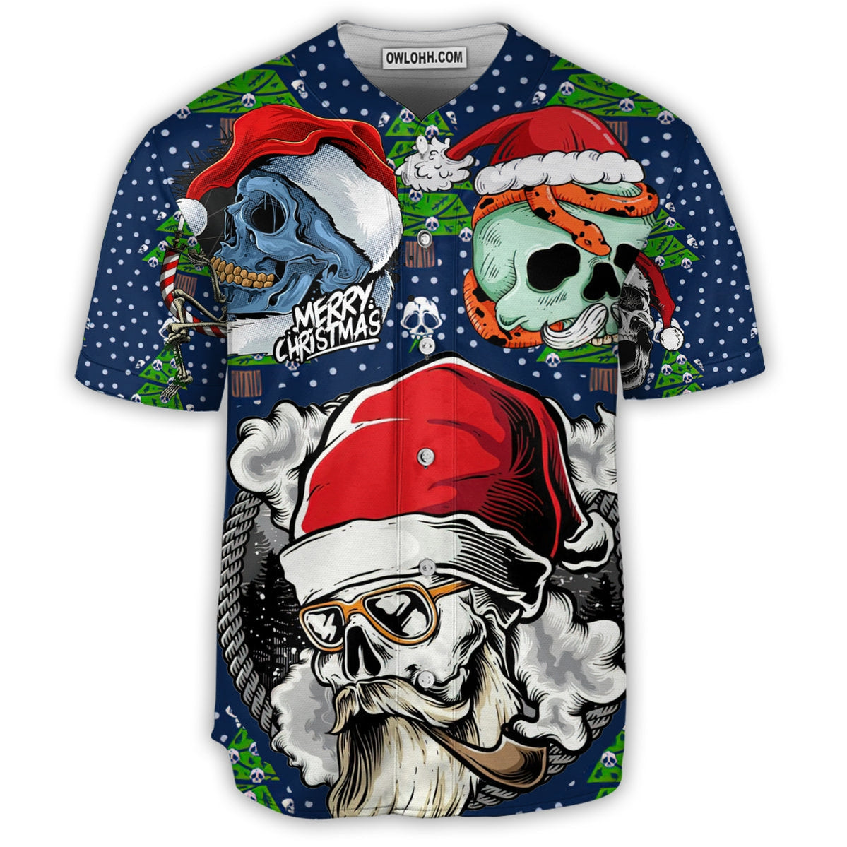 Skull With Santa Hat Merry Christmas - Baseball Jersey - Chic Loom