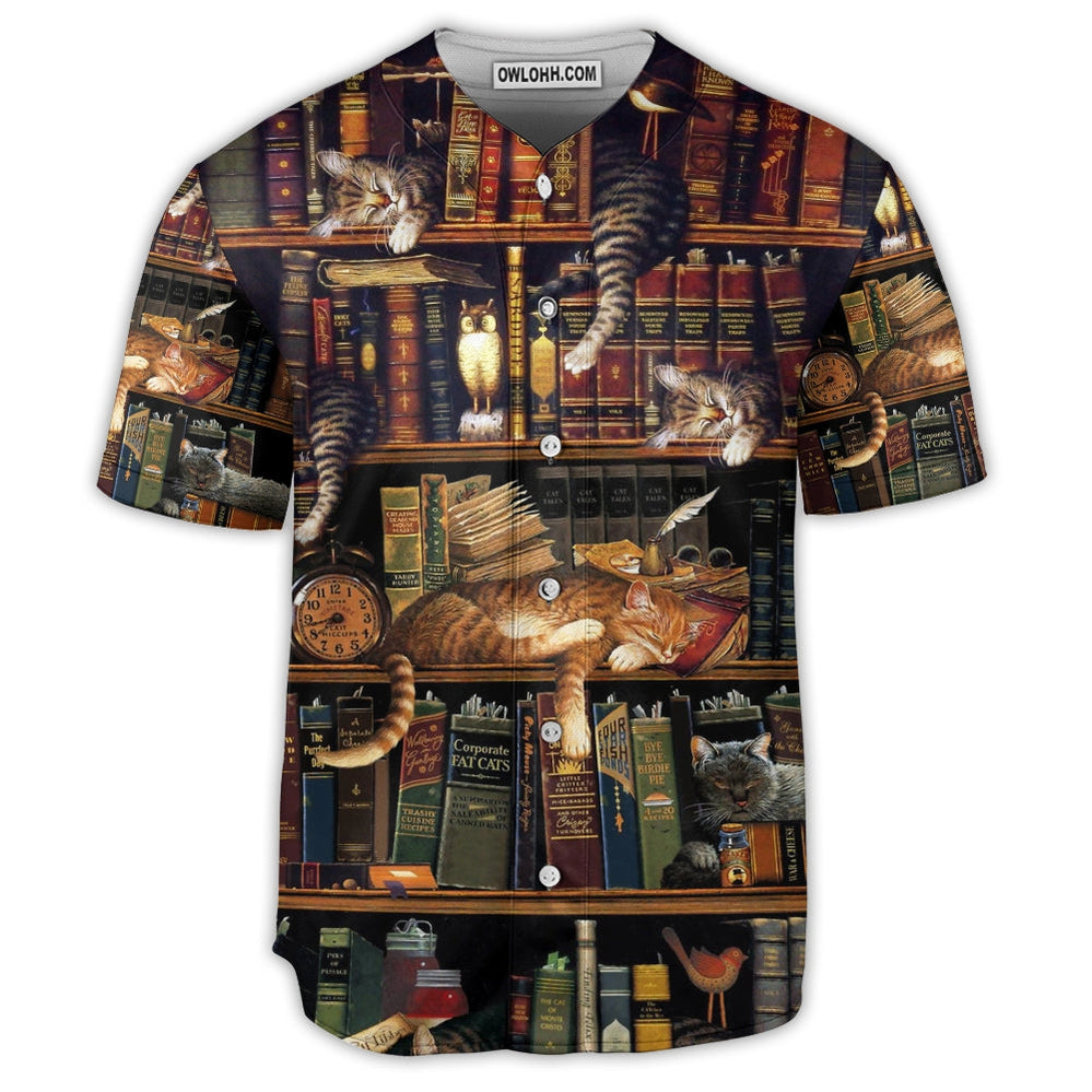 Book And Cat Sleep Cute - Baseball Jersey  - Chic Loom