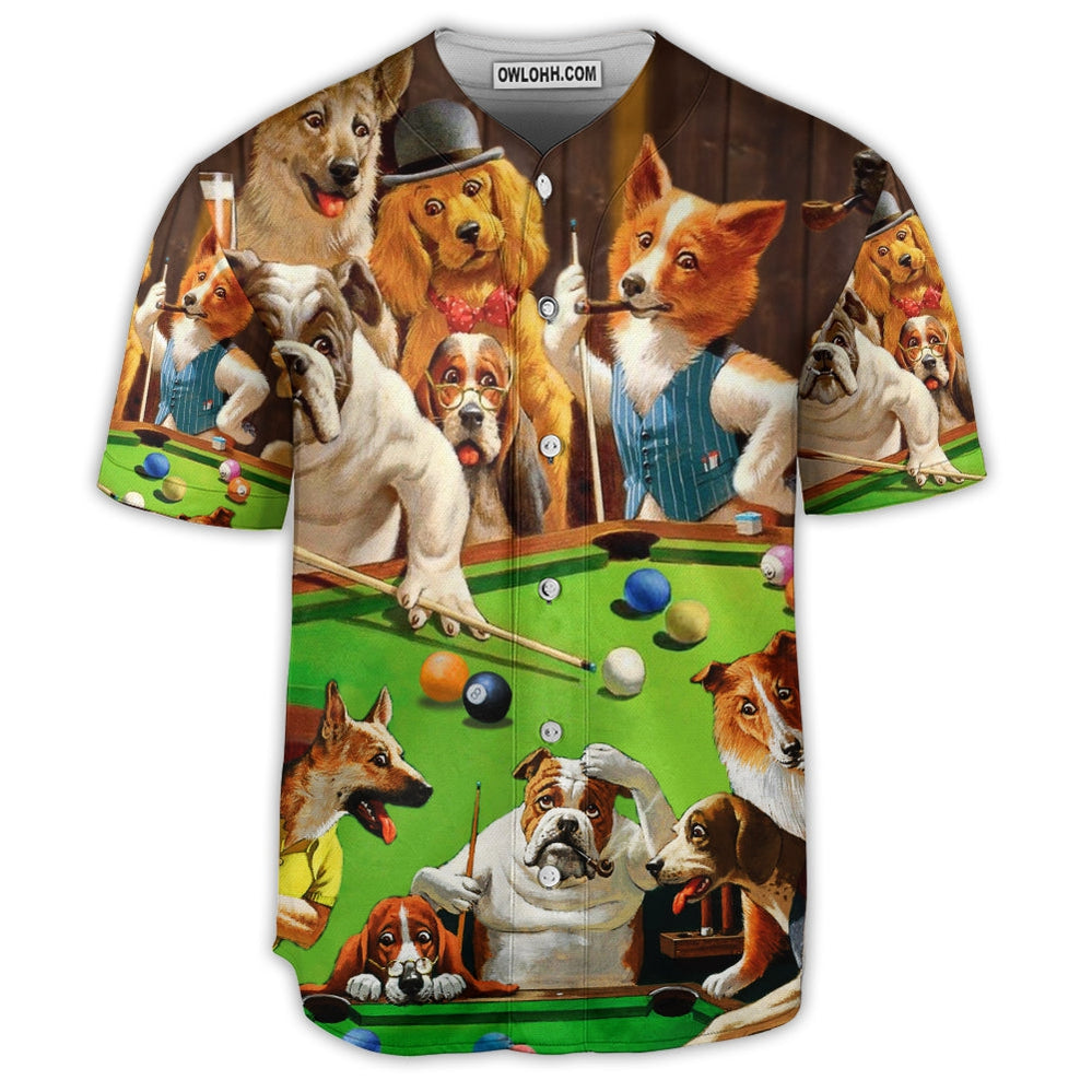 Billiard Dogs Playing Pool - Baseball Jersey  - Chic Loom