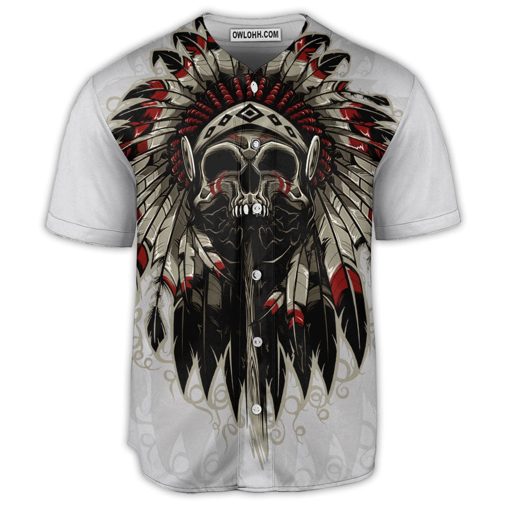 Native American Skull Art Style - Baseball Jersey  - Chic Loom