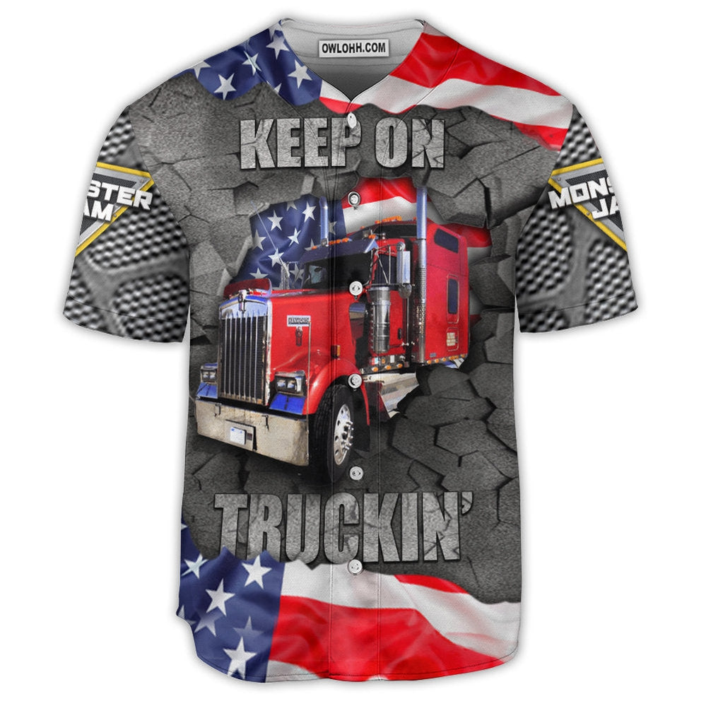 Truck Cool Monster Truck Keep On Truckin' America Style - Baseball Jersey  - Chic Loom