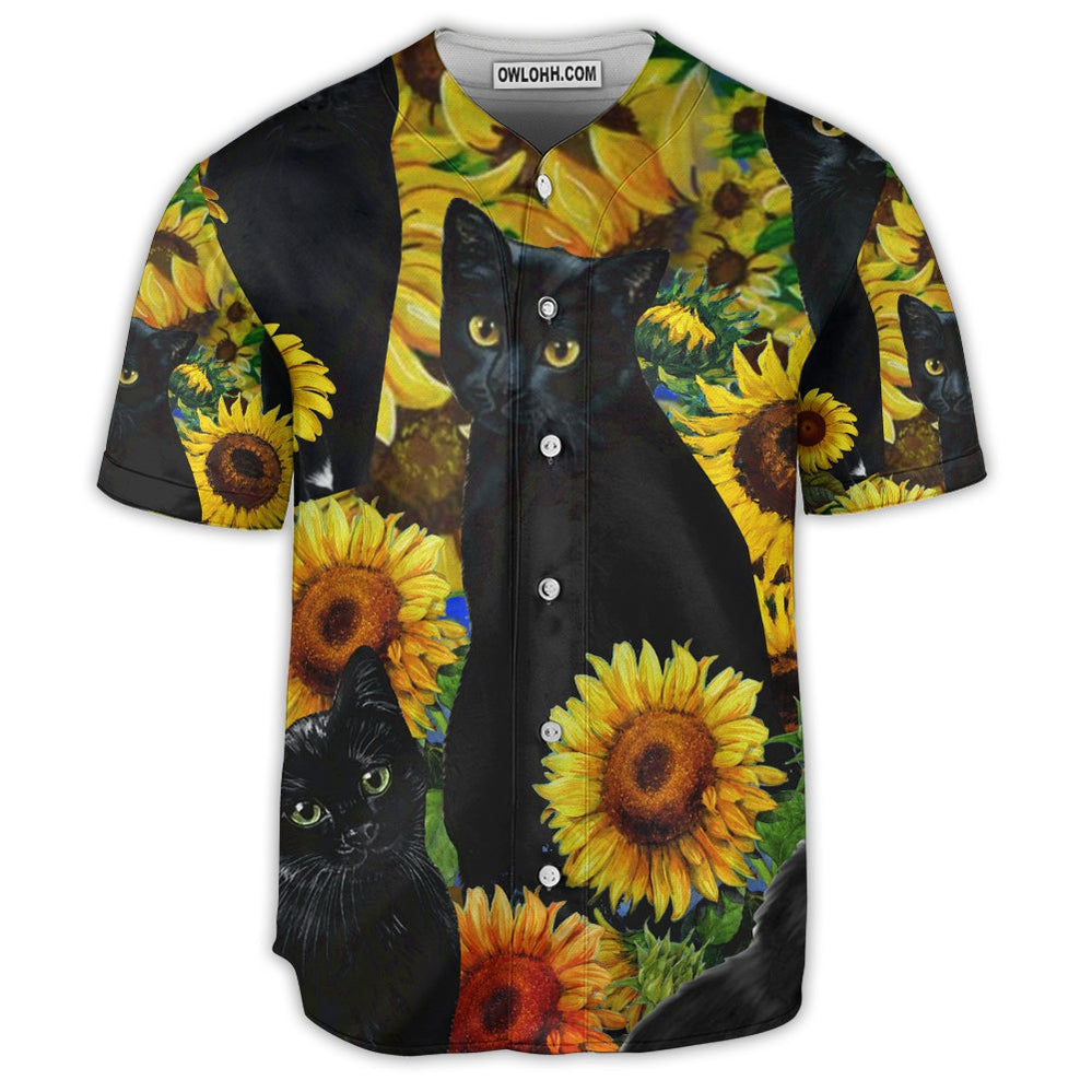 Black Cat Love Sunflower - Baseball Jersey  - Chic Loom