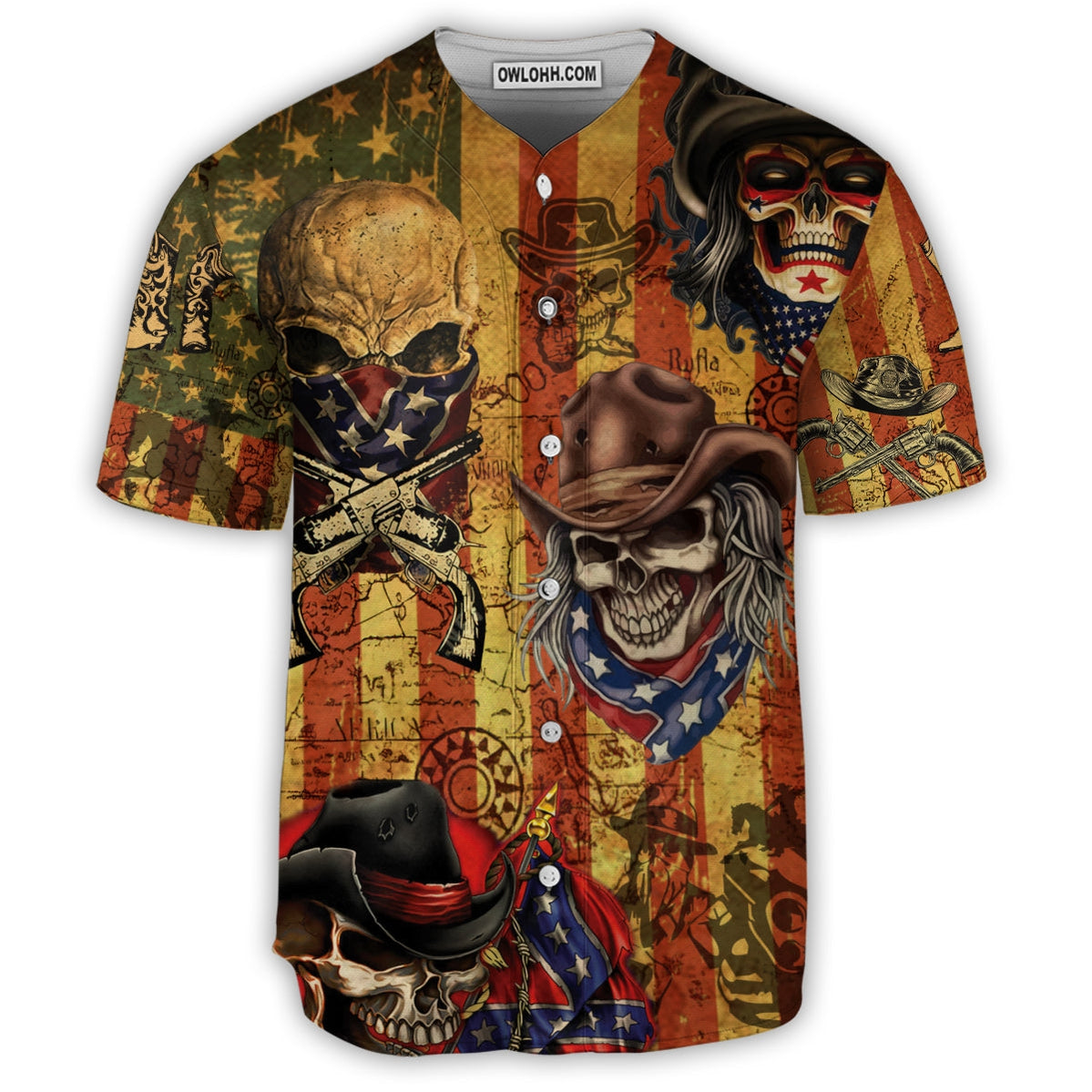 Skull Patriotic Cowboy America - Baseball Jersey - Chic Loom