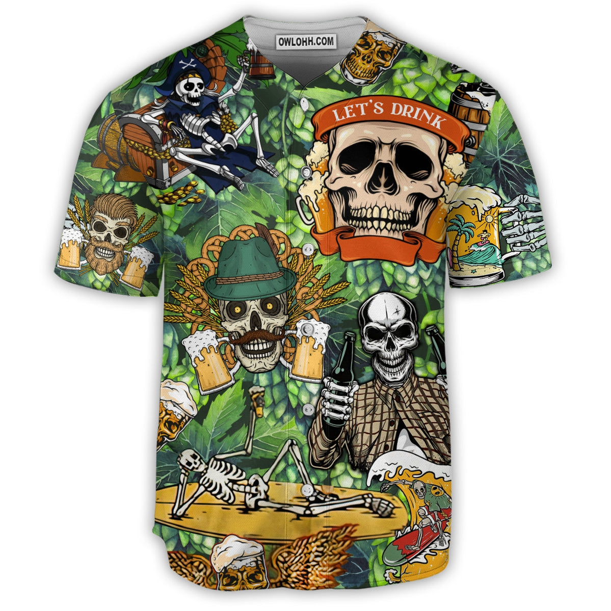 Skull Beer It's Beer Time Skull - Baseball Jersey - Chic Loom