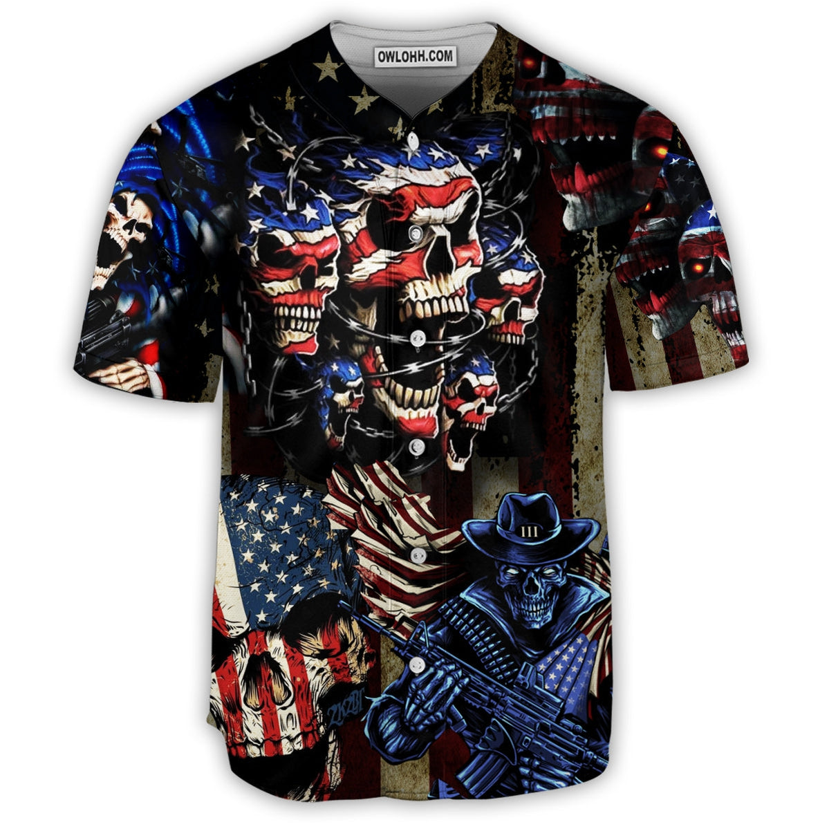 Skull America Angry - Baseball Jersey - Chic Loom
