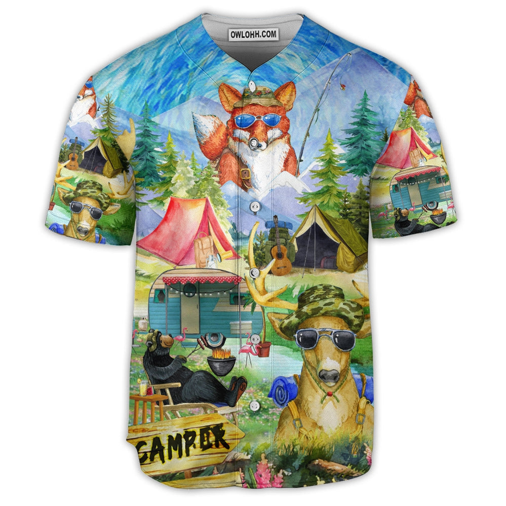 Camping Happy Animals Art Style - Baseball Jersey  - Chic Loom