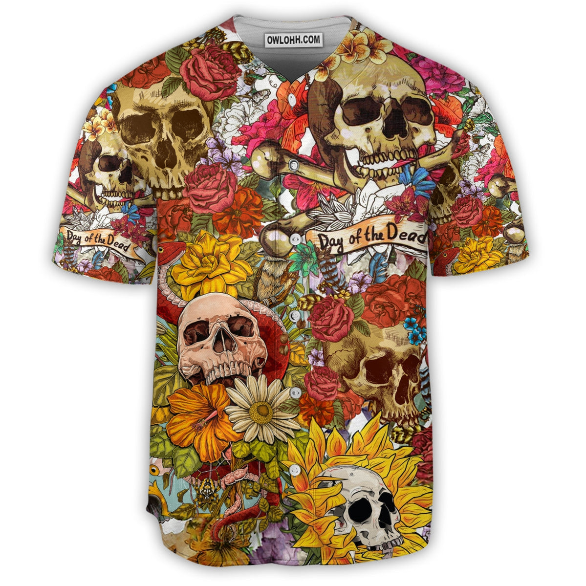 Skull Day Of The Dead Flower Skull - Baseball Jersey - Chic Loom