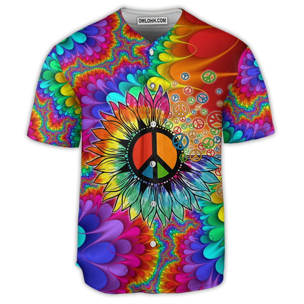 Hippie Peace Art With Sunflower - Baseball Jersey  - Chic Loom