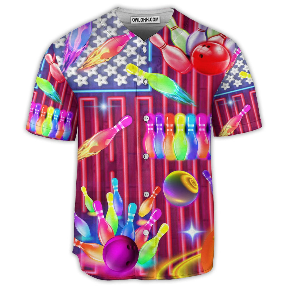 Bowling Independence Day Neon Style - Baseball Jersey  - Chic Loom