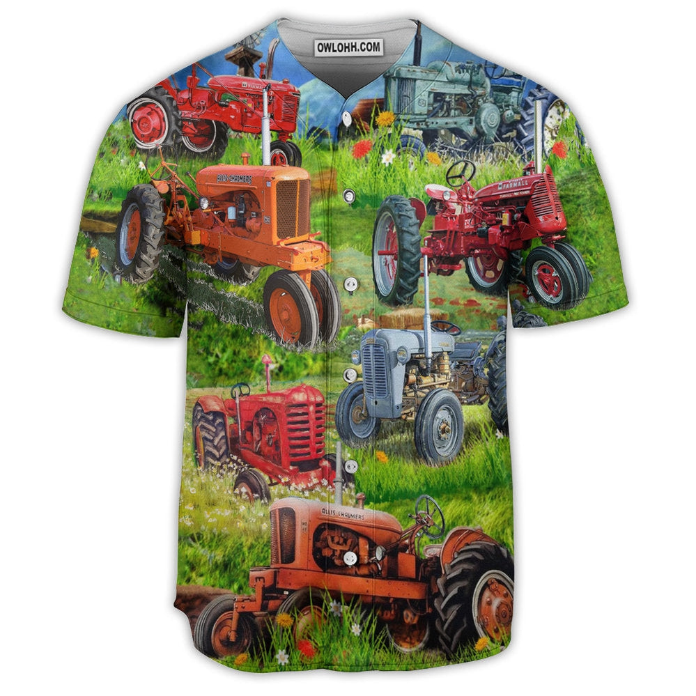 Tractor Real Men Drive Tractors - Baseball Jersey  - Chic Loom