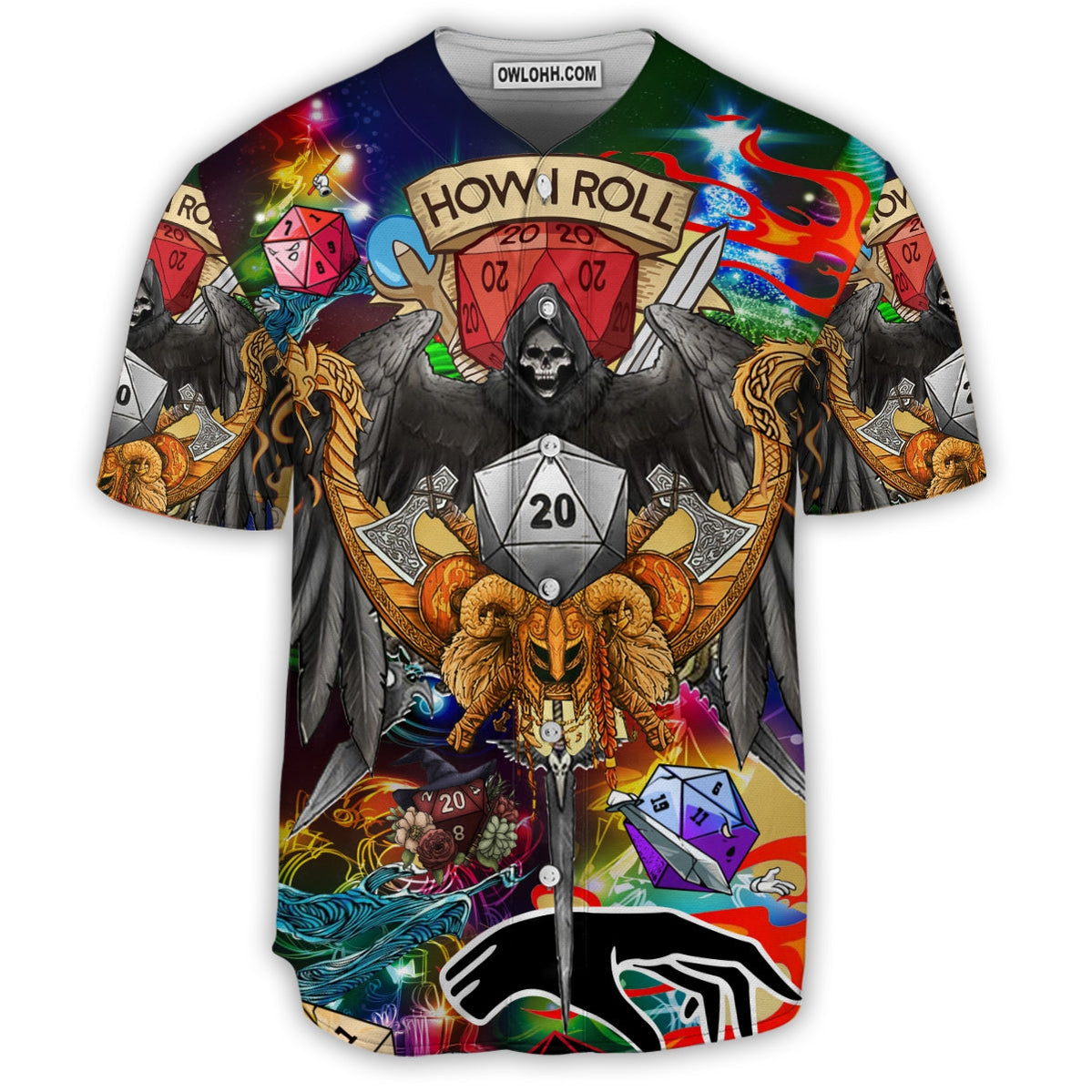 Skull D20 How I Roll Christmas Style - Baseball Jersey - Chic Loom