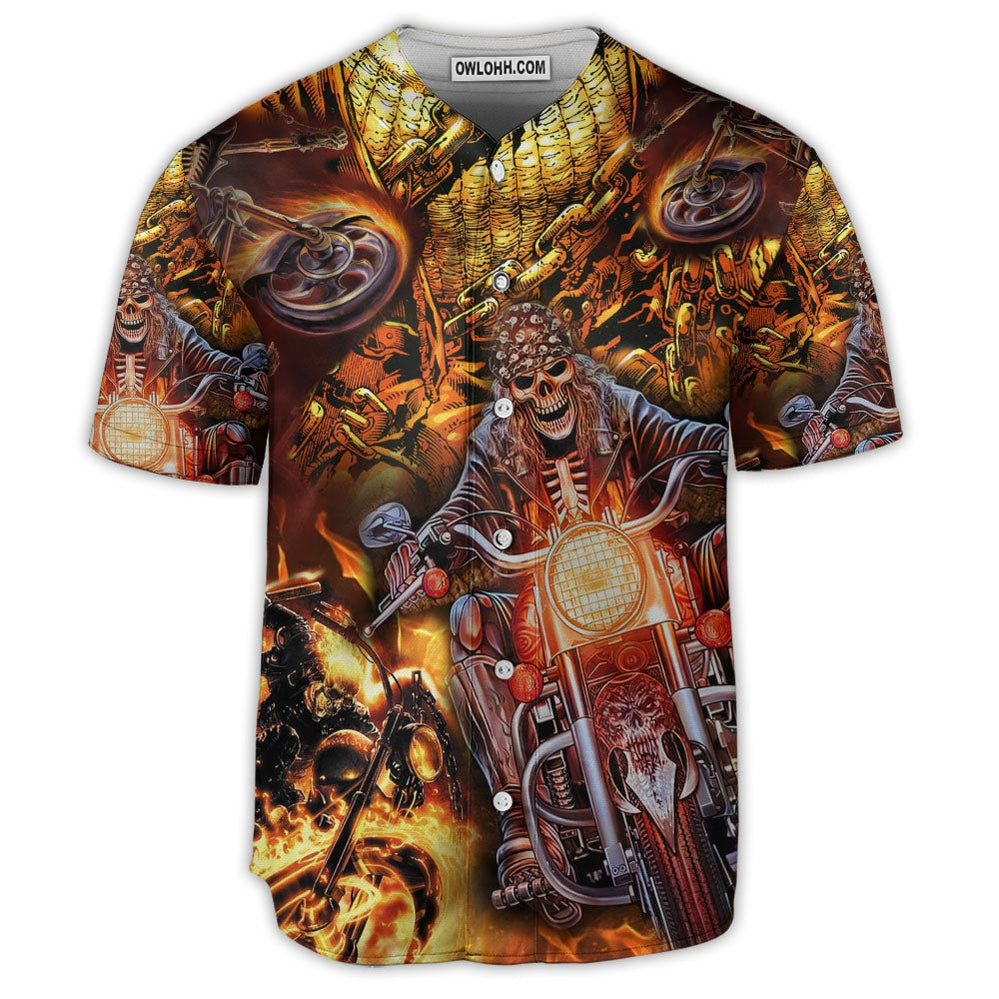 Motorcycle Skull Racing With Flame Art - Baseball Jersey  - Chic Loom