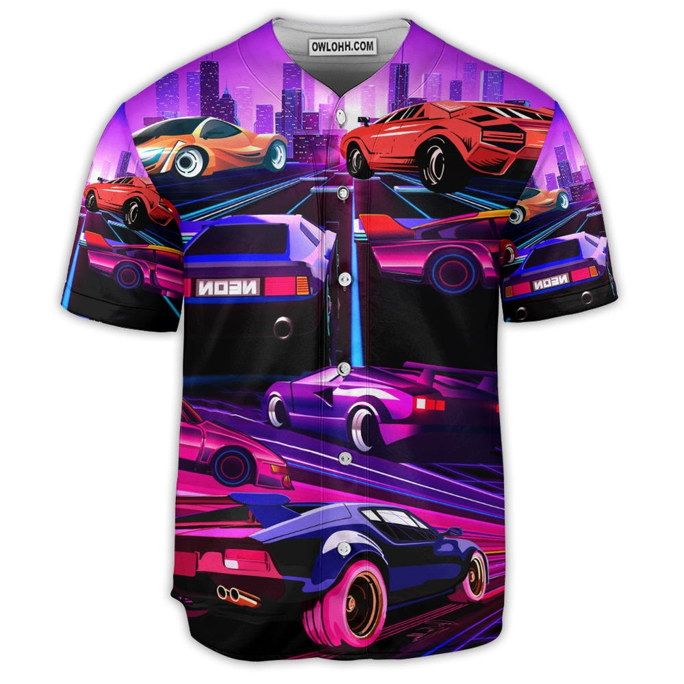 Car Love Racing Car In The Neon City Fast Style - Baseball Jersey  - Chic Loom