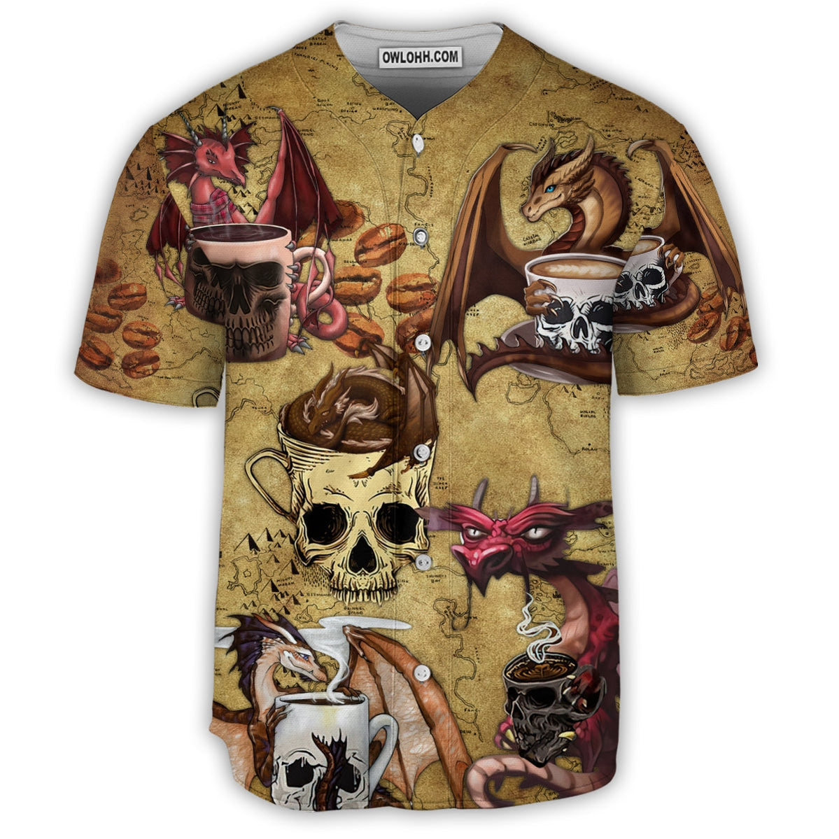 Dragon Love Coffee And Skull - Baseball Jersey - Chic Loom