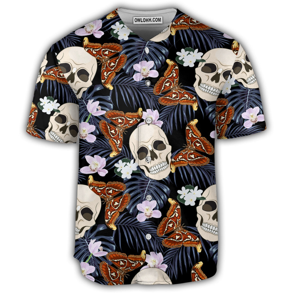 Skull And Moths Tropical Style - Baseball Jersey - Chic Loom