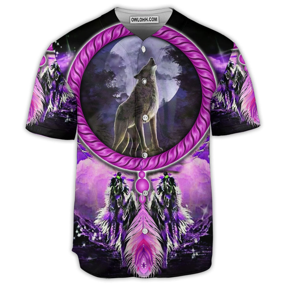 Native American Wolf Dreamcatcher Art - Baseball Jersey  - Chic Loom