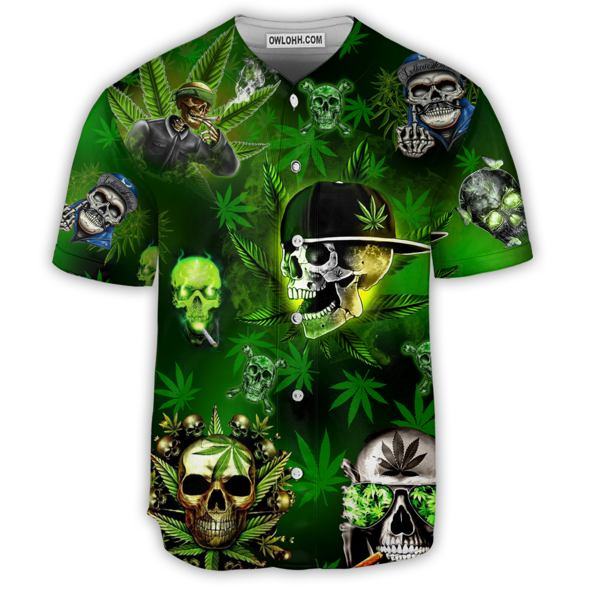 Skull Let's Get High Green - Baseball Jersey - Chic Loom