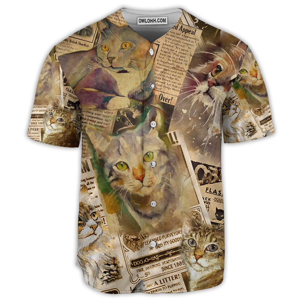Cat In The Vintage Newspaper - Baseball Jersey  - Chic Loom