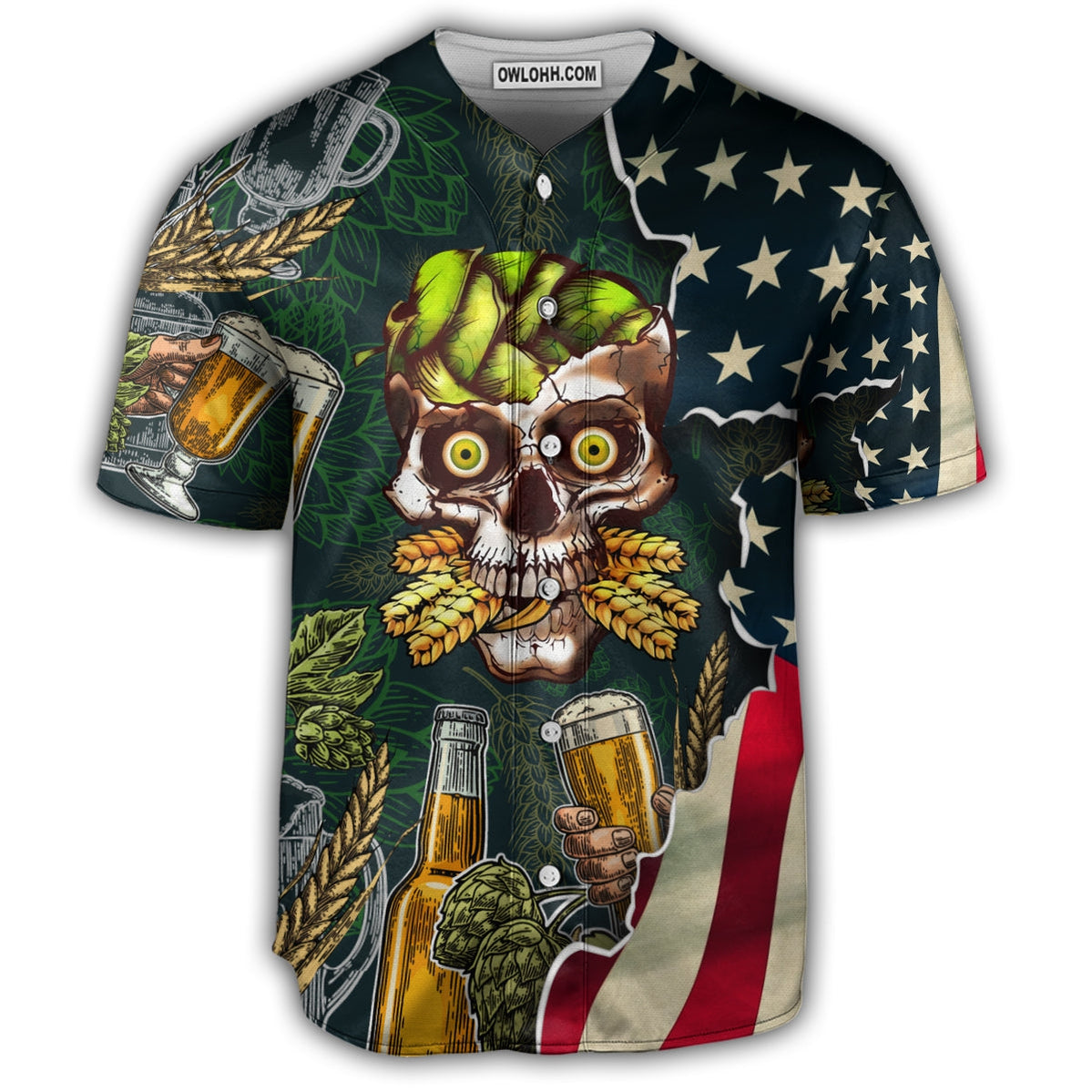 Skull Love Beer Life American Flag - Baseball Jersey - Chic Loom